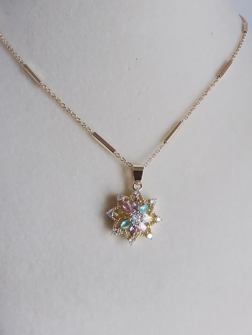 Pretty Bird Gold Plated Starburst Necklace with Pastel Gemstones #02